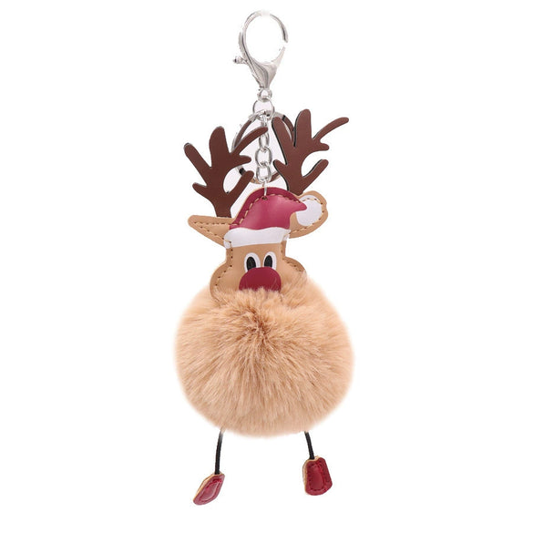 Wholesale Plush Fawn Fur Ball Elk Christmas Keychain Bag Pendant