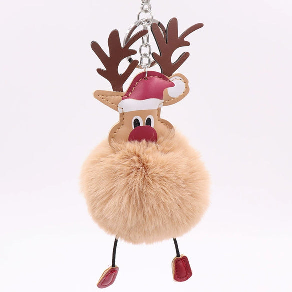 Wholesale Plush Fawn Fur Ball Elk Christmas Keychain Bag Pendant