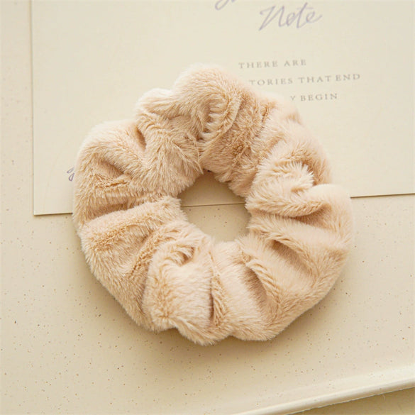 Wholesale Plush Hair Accessories For Women Handmade Rabbit Fur And Fabric Hair Rings Hair Flowers