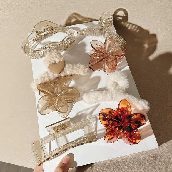 Wholesale Plush Handmade Women's Hair Accessories Set With Love And Egg Flower Style Hair Clips And Shark Clips