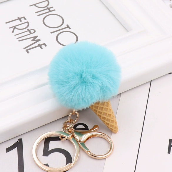 Wholesale Plush Imitation Rex Rabbit Fur Ice Cream Cone Key Chain Pendant