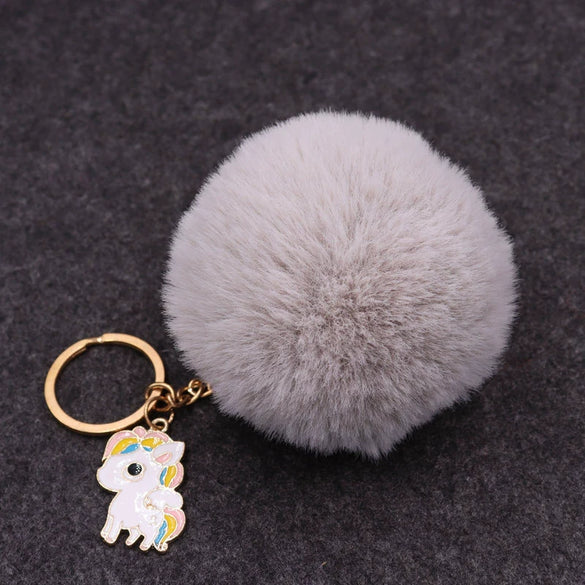Wholesale Plush Imitation Rex Rabbit Fur Unicorn Ball Keychain Pendant