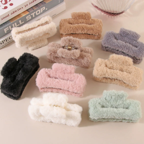 Wholesale Plush Minimalist Geometric Handmade Women's Hair Grab Clip Hair Accessories Headwear
