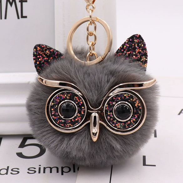 Wholesale Plush Owl Keychain With Imitation Rabbit Fur Ball Cute Style For Bag Or Car Pendant