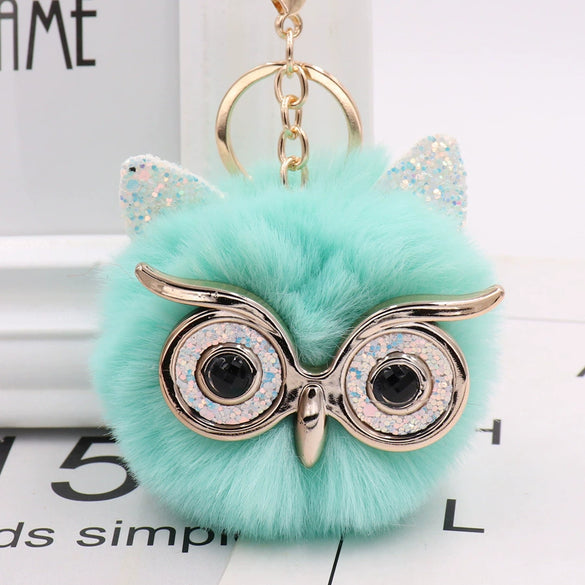 Wholesale Plush Owl Keychain With Imitation Rabbit Fur Ball Cute Style For Bag Or Car Pendant