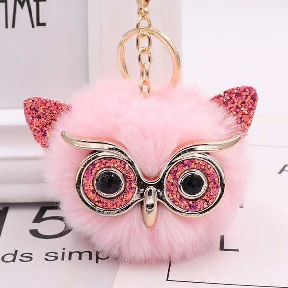 Wholesale Plush Owl Keychain With Imitation Rabbit Fur Ball Cute Style For Bag Or Car Pendant