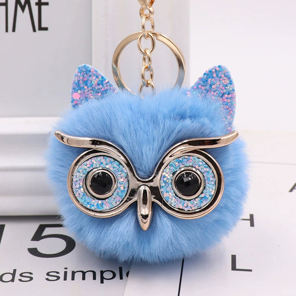 Wholesale Plush Owl Keychain With Imitation Rabbit Fur Ball Cute Style For Bag Or Car Pendant