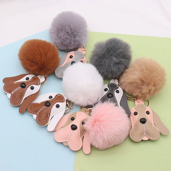 Wholesale Plush Pu Leather Cute Puppy Keychain Bag Pendant