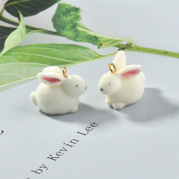 Wholesale Plush Rabbit Plastic Resin Flocking Jewelry Earrings Pendant Accessories
