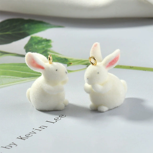 Wholesale Plush Rabbit Plastic Resin Flocking Jewelry Earrings Pendant Accessories