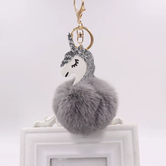 Wholesale Plush Unicorn Keychain With Imitation Rex Rabbit Fur Ball Pendant