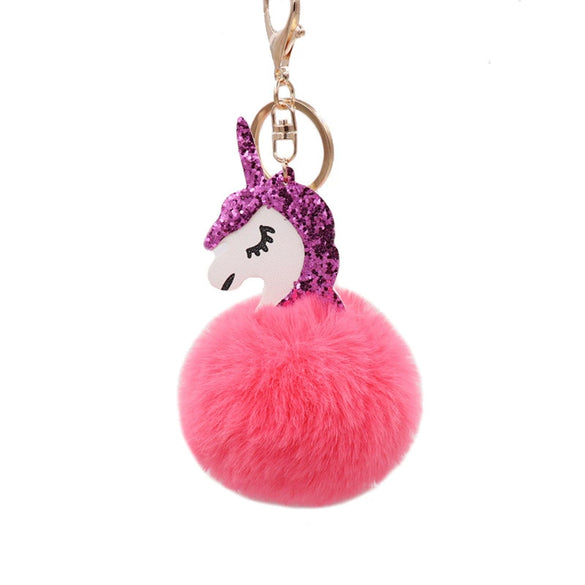 Wholesale Plush Unicorn Keychain With Imitation Rex Rabbit Fur Ball Pendant