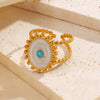 Wholesale Popular Electroplated Geometric Oval Turquoise Stainless Steel And Resin Ring For Women