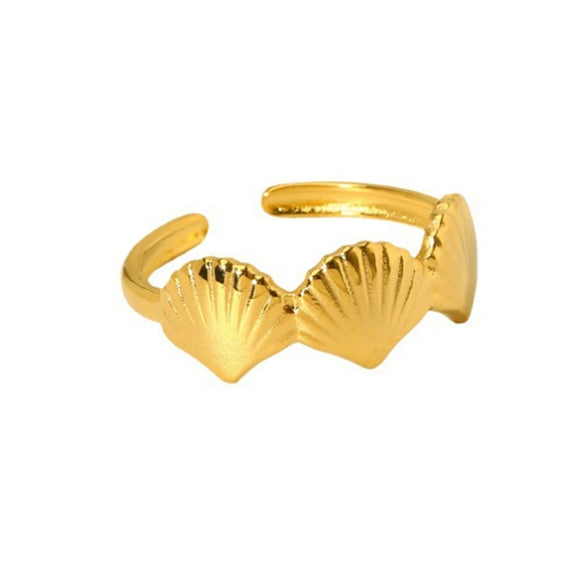 Wholesale Popular Geometric Stainless Steel Electroplated Adjustable Scallop Opening Ring For Women