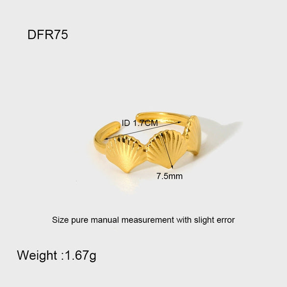 Wholesale Popular Geometric Stainless Steel Electroplated Adjustable Scallop Opening Ring For Women