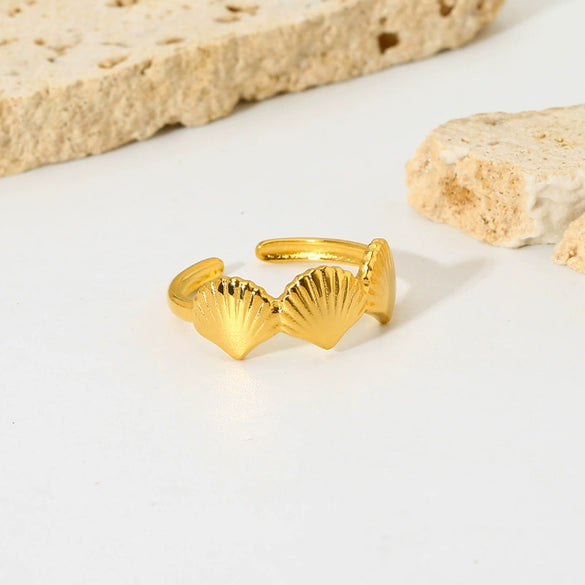 Wholesale Popular Geometric Stainless Steel Electroplated Adjustable Scallop Opening Ring For Women