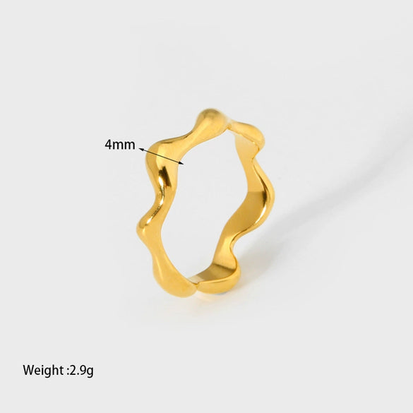 Wholesale Popular Irregular Wave 18K Gold Electroplated Stainless Steel Ring For Women