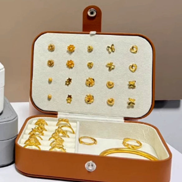 Wholesale Portable Doublelayer Leather Earrings And Necklace Jewelry Storage Box With Large Capacity Dustproof Solid Color