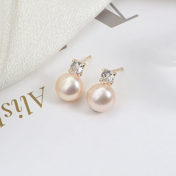 Wholesale Princess Freshwater Pearl Earrings 925 Silver Needle Copper Inlay Multicolor Natural Oblate Shape