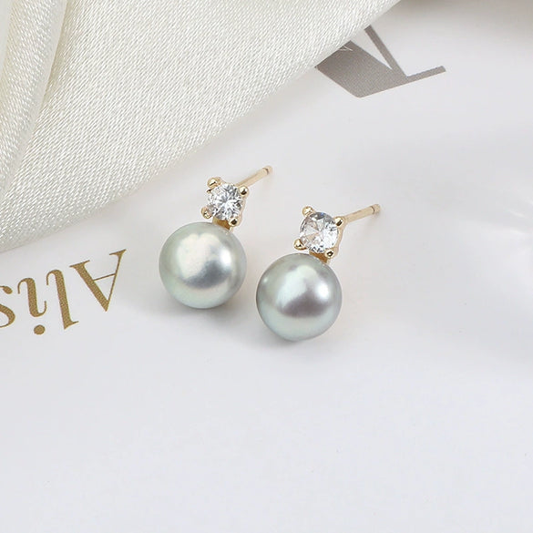 Wholesale Princess Freshwater Pearl Earrings 925 Silver Needle Copper Inlay Multicolor Natural Oblate Shape