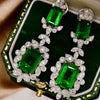Wholesale Princess Style Flower Patterned Copper Inlaid Emerald Square Diamond Earrings For Women