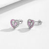 Wholesale Princess Style S925 Sterling Silver Heartshaped Earrings With Pink Enamel And Diamond Design