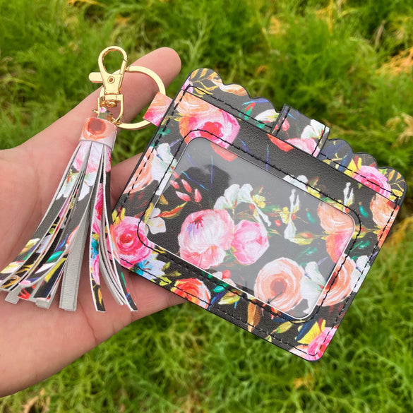 Wholesale Pu Leather Card Case Keychain With Leopard Snake Geometric Pattern Leather Tassel Pendant For Unisex