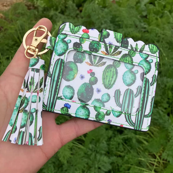 Wholesale Pu Leather Card Case Keychain With Leopard Snake Geometric Pattern Leather Tassel Pendant For Unisex