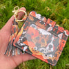 Wholesale Pu Leather Card Case Keychain With Leopard Snake Geometric Pattern Leather Tassel Pendant For Unisex