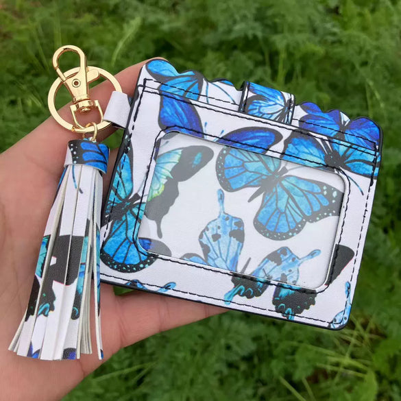 Wholesale Pu Leather Card Case Keychain With Leopard Snake Geometric Pattern Leather Tassel Pendant For Unisex