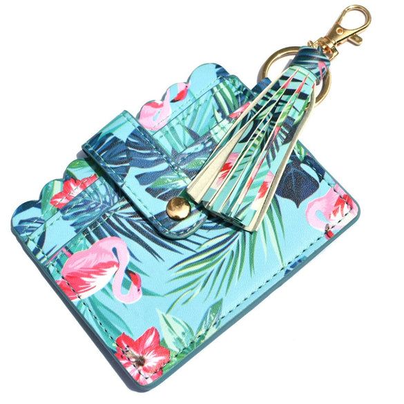 Wholesale Pu Leather Card Case Keychain With Leopard Snake Geometric Pattern Leather Tassel Pendant For Unisex