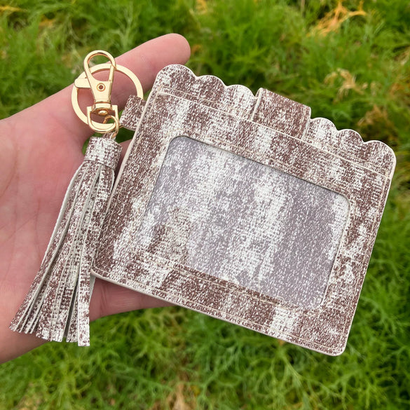 Wholesale Pu Leather Card Case Keychain With Leopard Snake Geometric Pattern Leather Tassel Pendant For Unisex