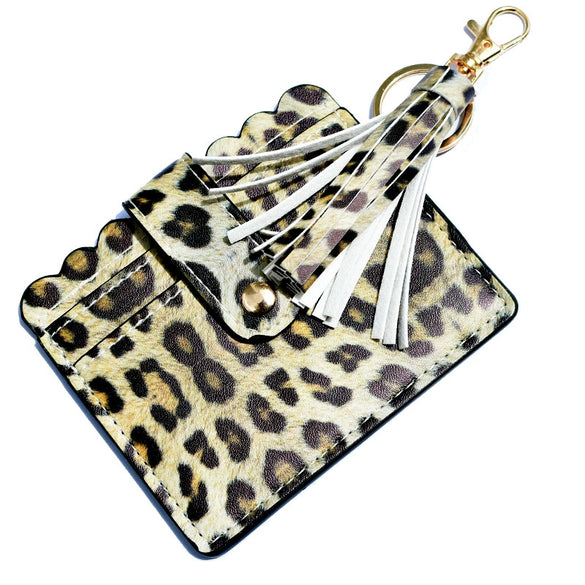 Wholesale Pu Leather Card Case Keychain With Leopard Snake Geometric Pattern Leather Tassel Pendant For Unisex