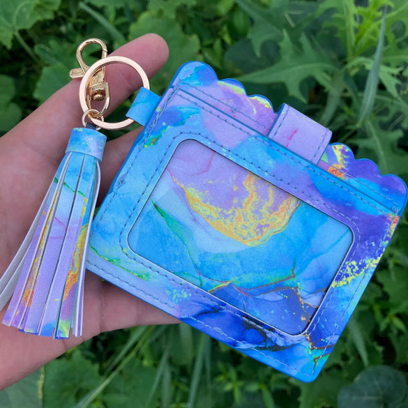 Wholesale Pu Leather Card Case Keychain With Leopard Snake Geometric Pattern Leather Tassel Pendant For Unisex