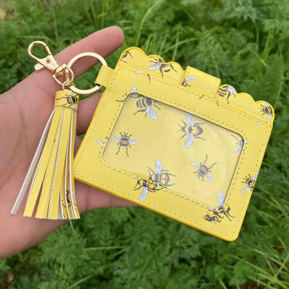 Wholesale Pu Leather Card Case Keychain With Leopard Snake Geometric Pattern Leather Tassel Pendant For Unisex