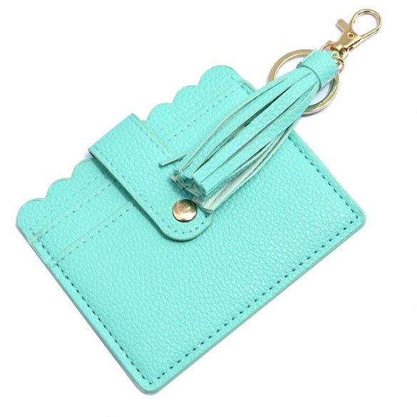 Wholesale Pu Leather Card Case Keychain With Leopard Snake Geometric Pattern Leather Tassel Pendant For Unisex