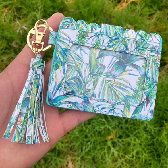 Wholesale Pu Leather Card Case Keychain With Leopard Snake Geometric Pattern Leather Tassel Pendant For Unisex