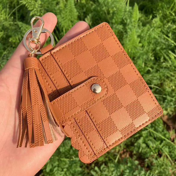 Wholesale Pu Leather Card Case Keychain With Leopard Snake Geometric Pattern Leather Tassel Pendant For Unisex