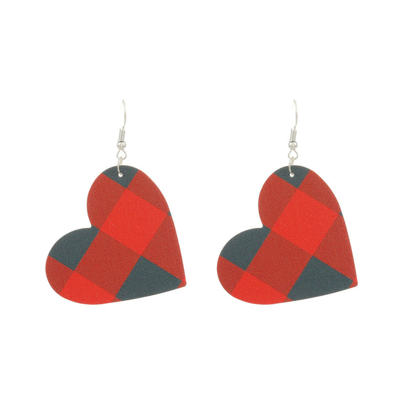 Wholesale Pu Leather Heartshaped Earrings With Red And Black Plaid And Rainbow Leopard Print Handmade