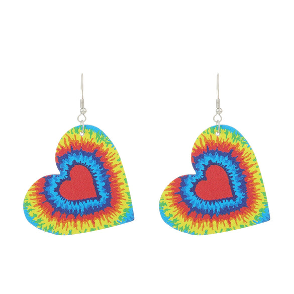 Wholesale Pu Leather Heartshaped Earrings With Red And Black Plaid And Rainbow Leopard Print Handmade