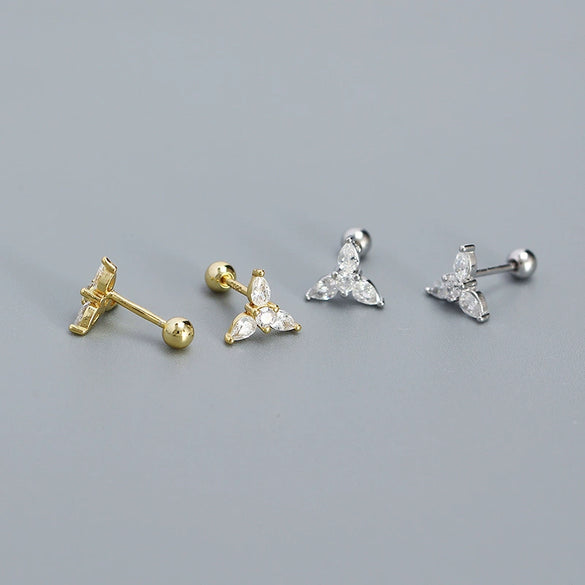 Wholesale Puncture Earrings 925 Silver Geometric Water Drops Zircon Electroplated For Women