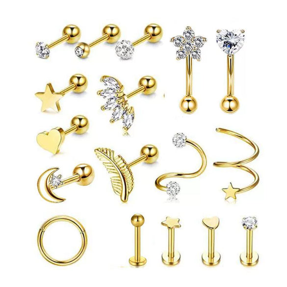 Wholesale Puncture Jewelry Stainless Steel Leaves Style Earrings Ear Clip Ear Nail Cartilage Set