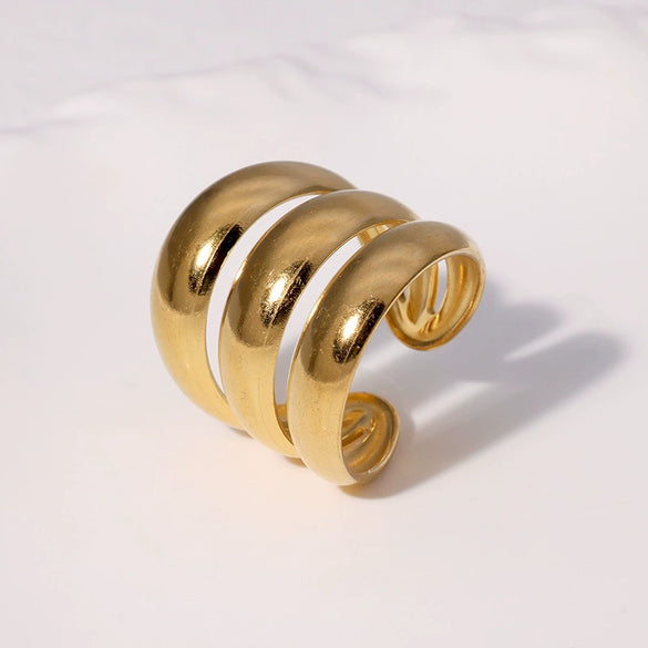 Wholesale Punk Exaggerated Wide Edition Open Finger Ring For Women Stainless Steel Geometric Electroplated