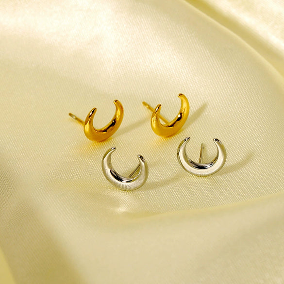 Wholesale Punk Geometric Curved Stainless Steel Earrings For Women With 14K Gold Plated Vacuum Real Gold Electroplating In Pvd Furnace High Sense Style