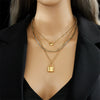 Wholesale Punk Hip Hop Cold Style Titanium Steel Multi Layer Chain Lock Pendant Necklace With Geometric Pattern And Electroplating Treatment