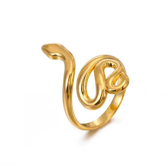 Wholesale Punk Hip Hop Style Stainless Steel Snake Zodiac Ring With Electroplating
