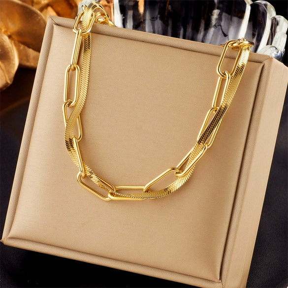 Wholesale Punk Hiphop Style Contrasting Doublelayer Snake Bone Chain Titanium Steel Heavy Industry Necklace With Electroplating