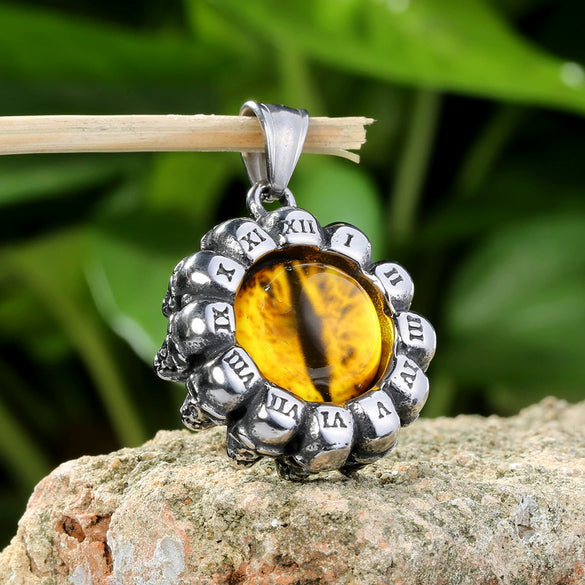 Wholesale Punk Retro Male Titanium Steel Pendant Necklace With Roman Numeral Devil's Eye Pattern And Casting Process