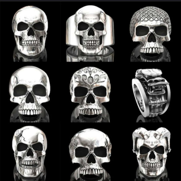 Wholesale Punk Style Alloy Gold Inlaid Geometric Skull Ghost Head Rings For Unisex