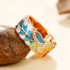 Wholesale Punk Style Copper Goldplated Ring With Oil Dripping Blue And White Porcelain Pattern And Leaf Design